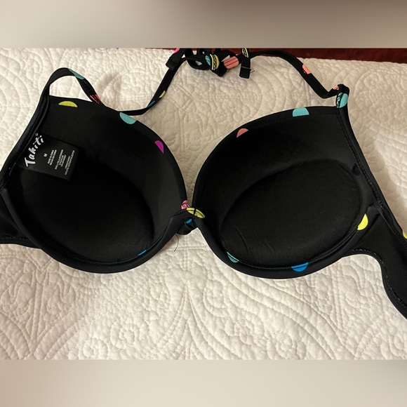 Tahiti Polka Dot Halter Bikini - Black  Multicolor Dots,  Top- Med/Bottem-Large - Picture 7 of 9